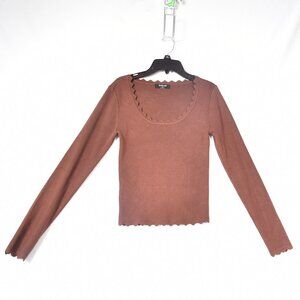 The Workshop Women's Ribbed Long Sleeve Sweater Brown Size Medium